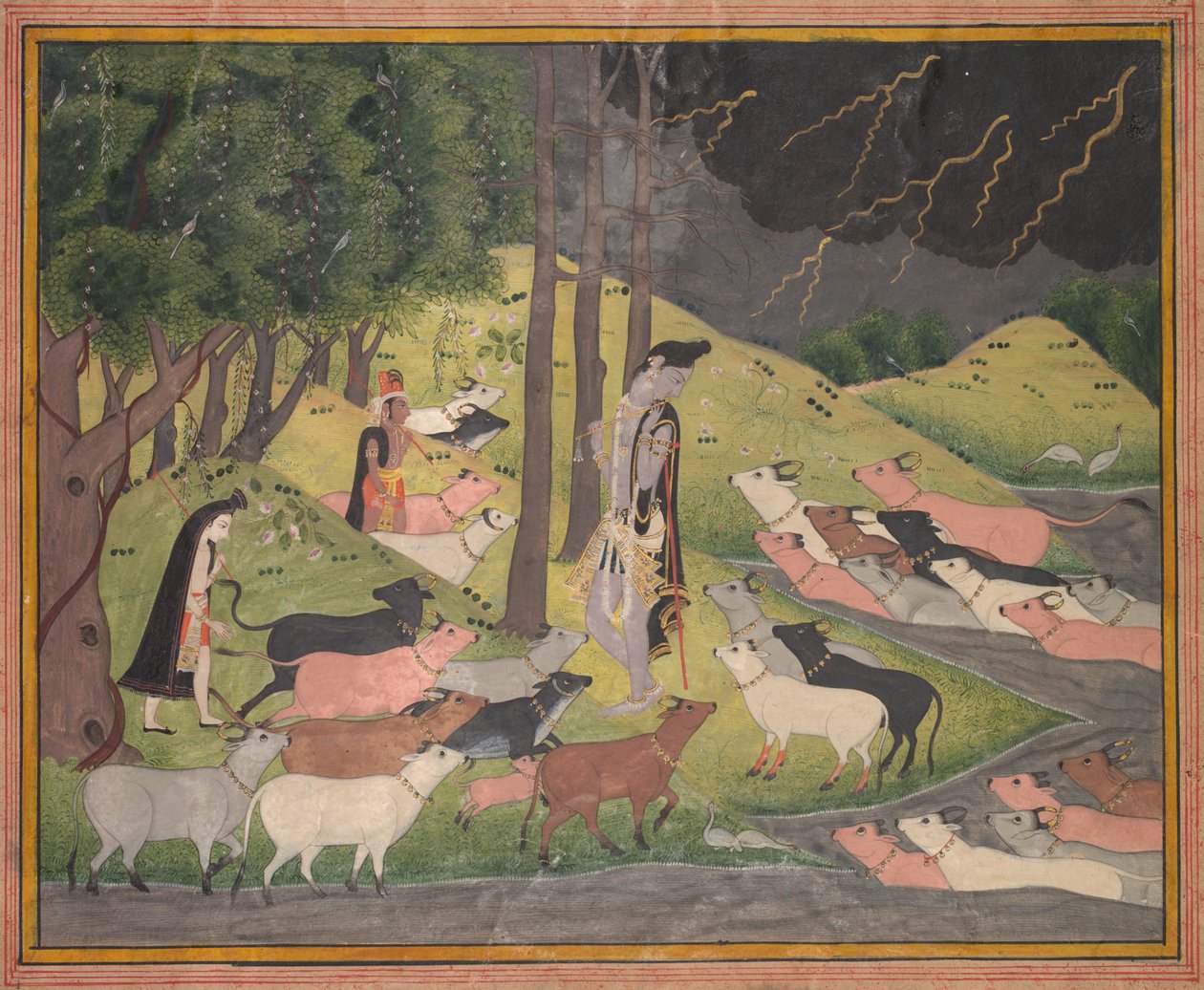 Krishna tilkalder køerne af Unknown artist