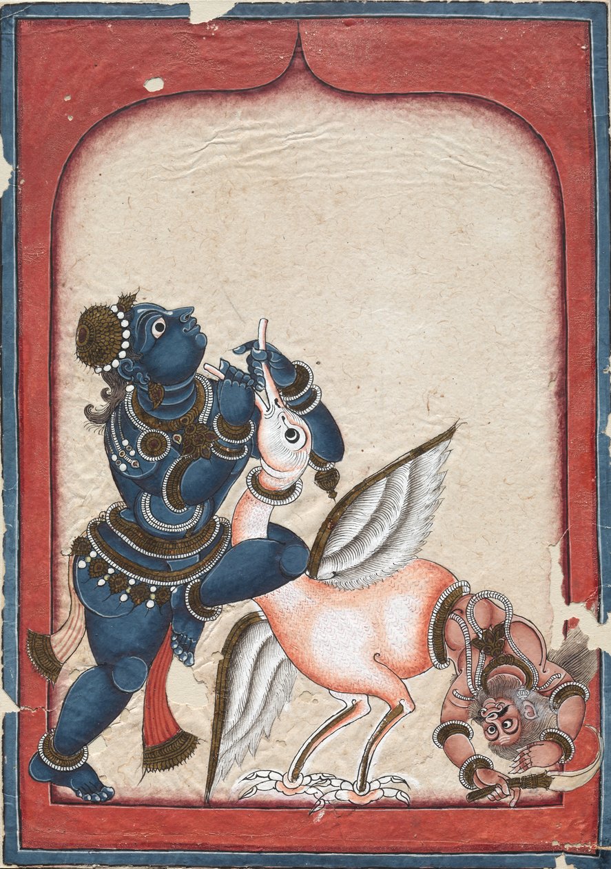 Krishna besejrer Crane-Demon Bakasura af Unknown artist