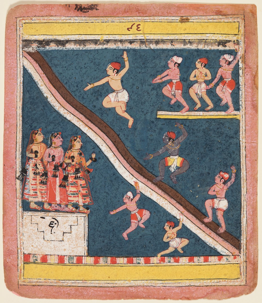Krishna og kohyrderne dykker ned i floden fra en Rasikapriya af Unknown artist