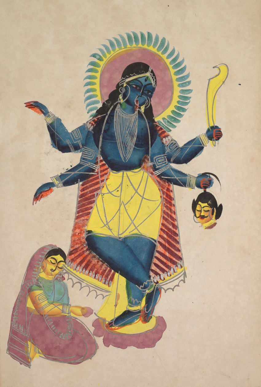 Krishna som Kali tilbedt af Radha (recto) af Unknown artist