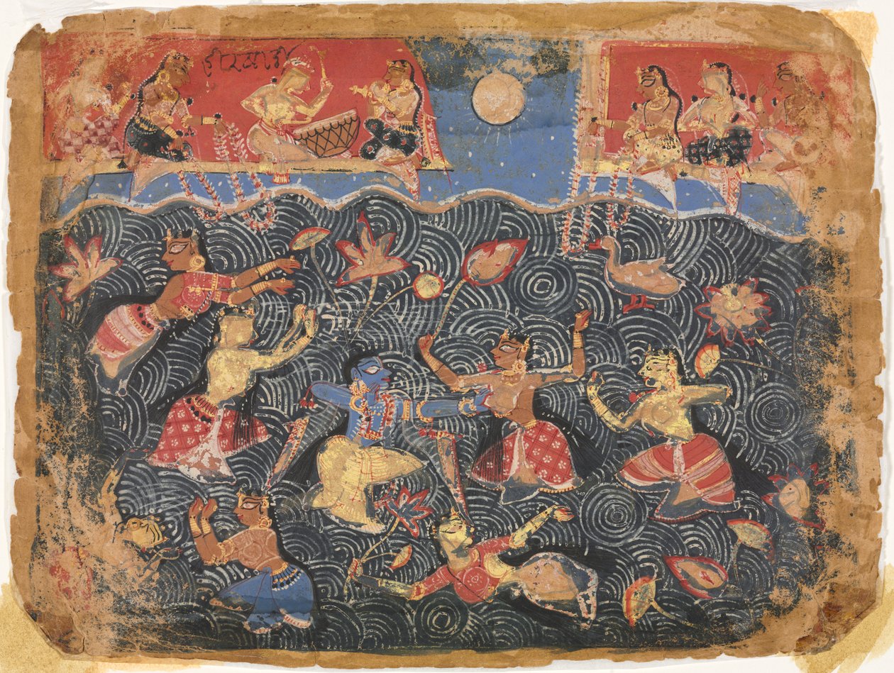 Krishna dyrker sport med gopierne i Jumna-floden, fra en Bhagavata Purana af Unknown artist