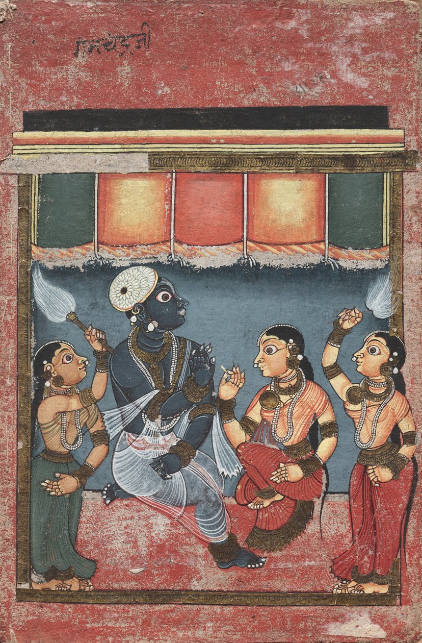 Krishna med Radha og to ledsagere (recto) af Unknown artist