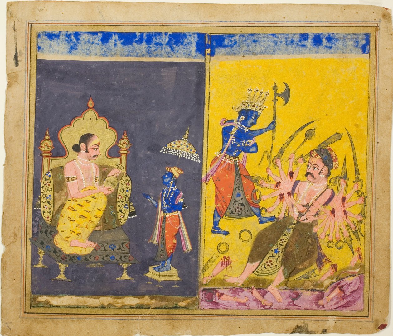 Krishnas femte og sjette avatar, side fra en kopi af Gitagovinda af Jayaveda af Unknown artist