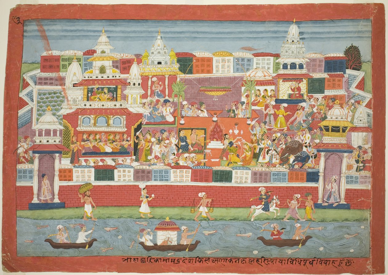 Krishnas ægteskab med Kalinda, side fra et spredt Bhagavata Purana-manuskript af Unknown artist