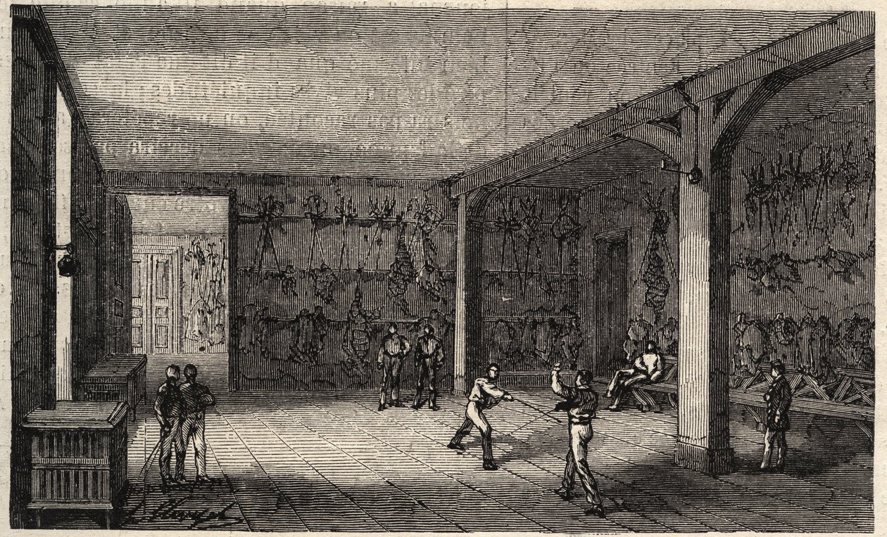 Ecole Polytechnique i Paris i 1873 - Fægterummet - Indgravering fra 1873 i "Le monde illustrious"" af Unknown artist