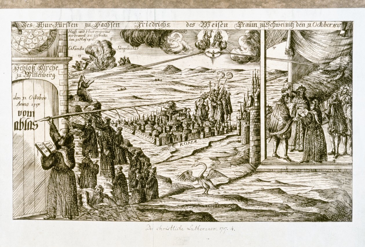 LUTHER Martin: Allegorisk tryk af drømmen om Frederik den Vise, prins af Sachsen ... (kobberstik) af Unknown artist