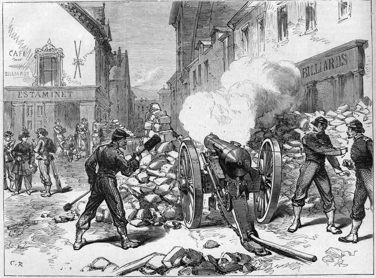 La Commune de Paris i 1871. Batteri opstillet i Issy af federes (communards). af Unknown artist