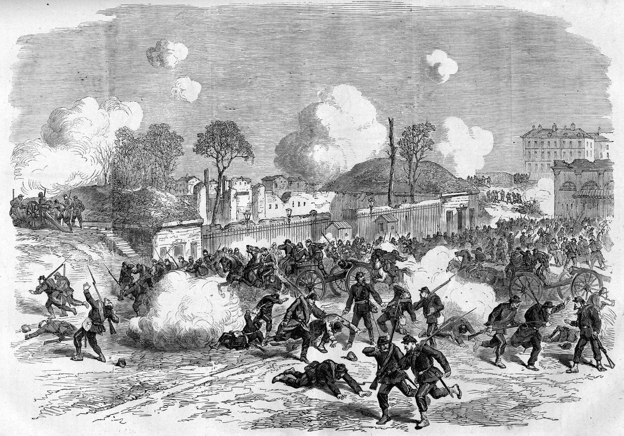 Kommunen i Paris i 1871. Forsvar af Porte Maillot ved federes (communards). af Unknown artist