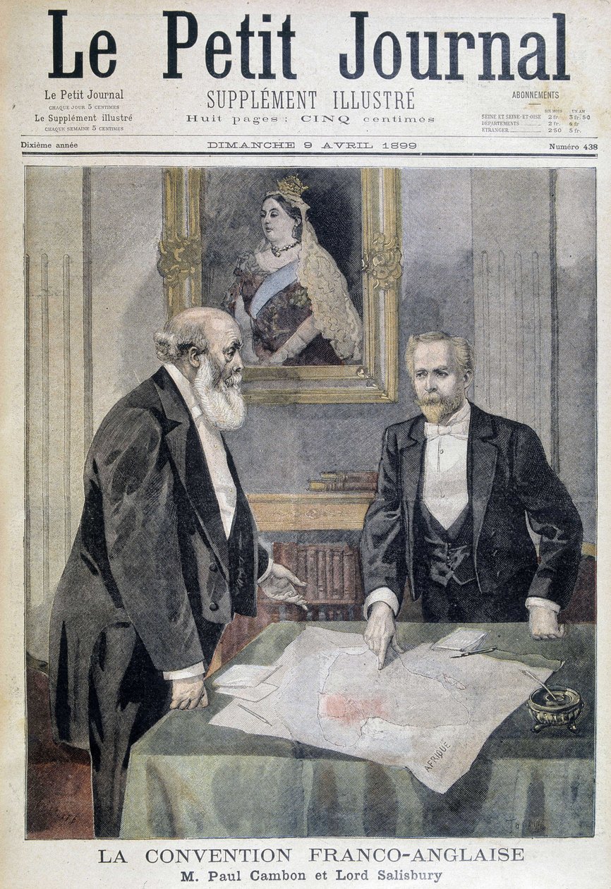 Den fransk-engelske konvention: Mr. Paul Cambon og Lord Salisbury - i "" Le PetitJournal"" af 09/04/1899 af Unknown artist