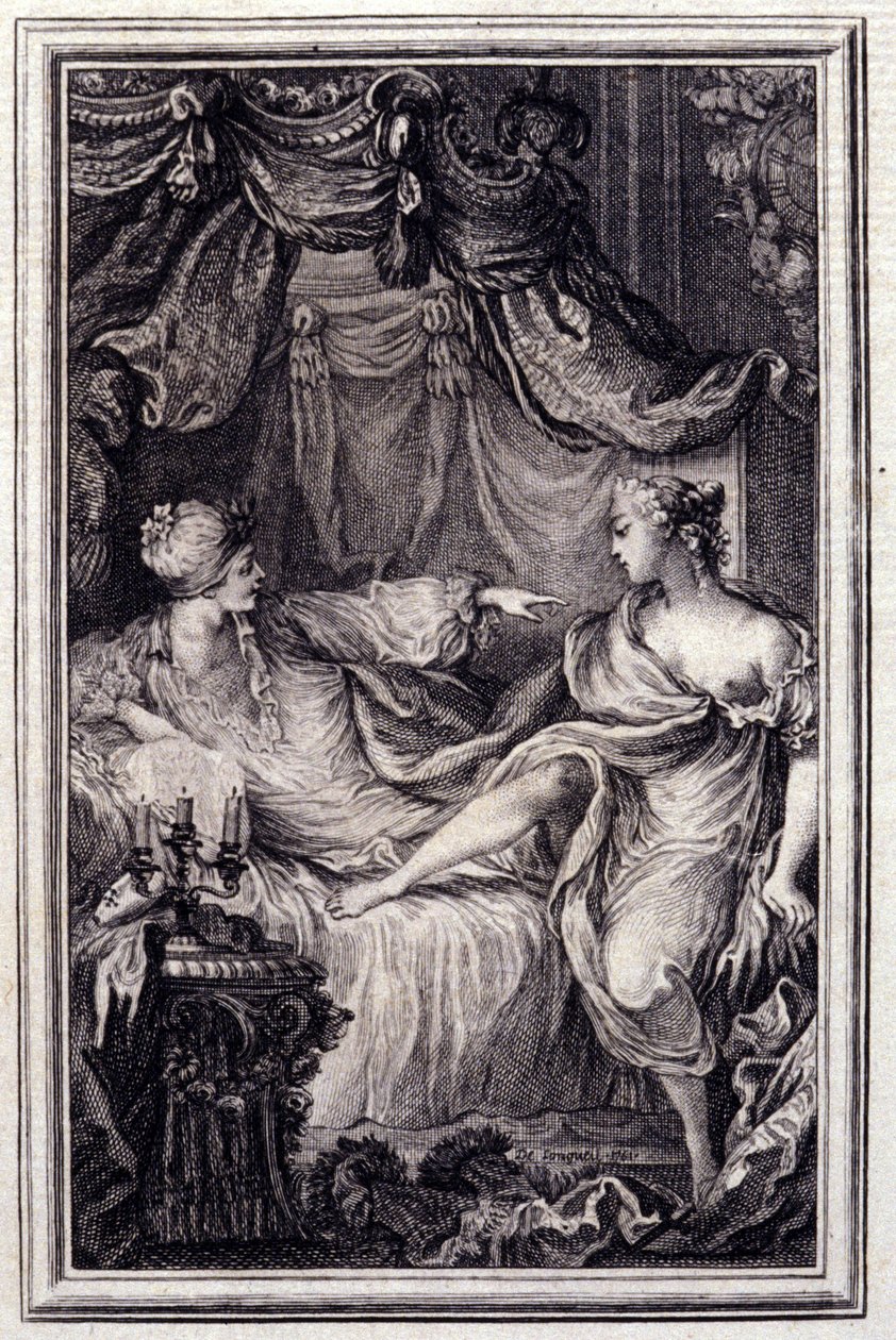Den kærlige kurtisane- i ""Fortællinger og noveller på vers"" af Jean La Fontaine. 1762. af Unknown artist