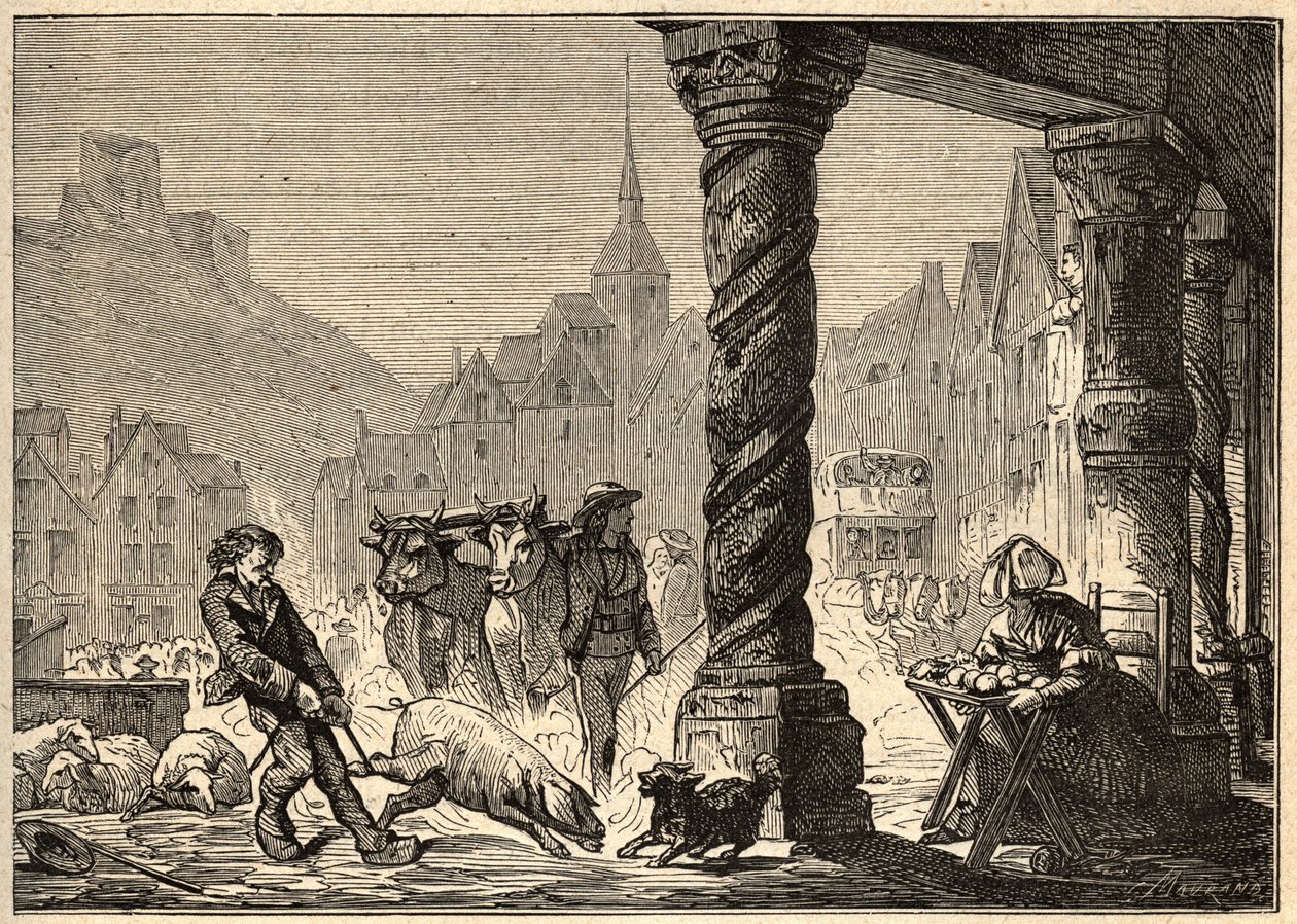 Hovedgaden på en dags gåtur i Dol de Bretagne - indgravering i "" PATRIE"" - BESKRIVELSE PECTURESSE DE LA FRANCE EN 6 BIND AF LUCIEN HUARD - slutningen af ​​1800-tallet af Unknown artist