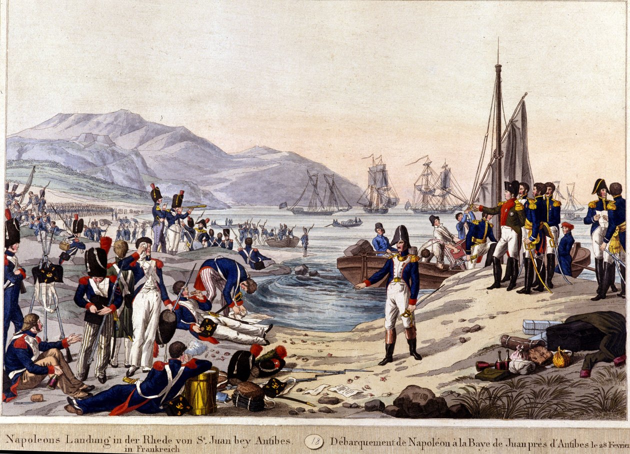 Landgang af Napoleon I i Antibes i 1815. Gravering fra 1800-tallet. af Unknown artist
