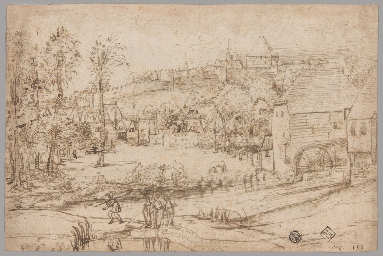 Landskab med Flod og Mølle af Unknown artist