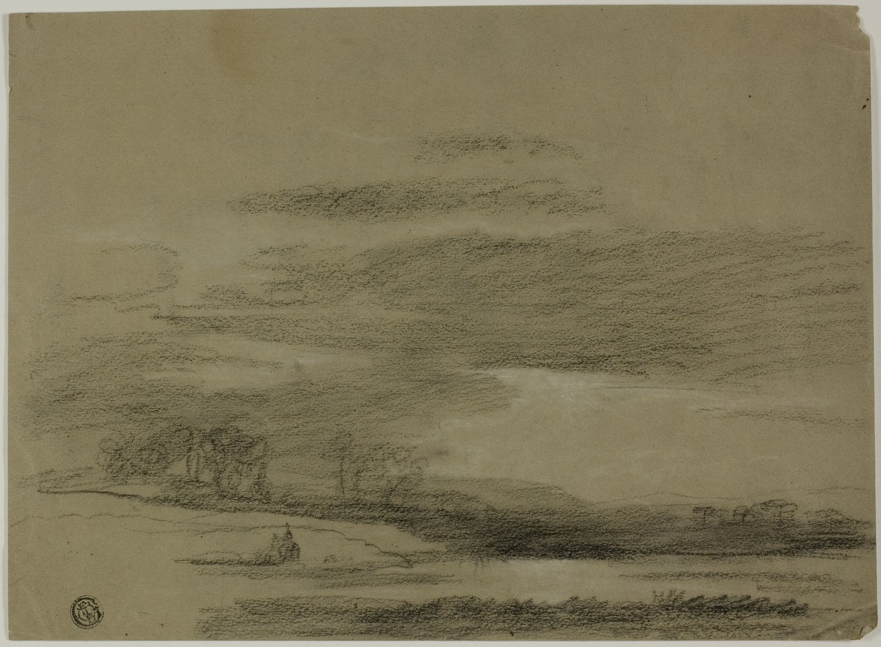 Landskab med sol, der bryder gennem skyer af Unknown artist
