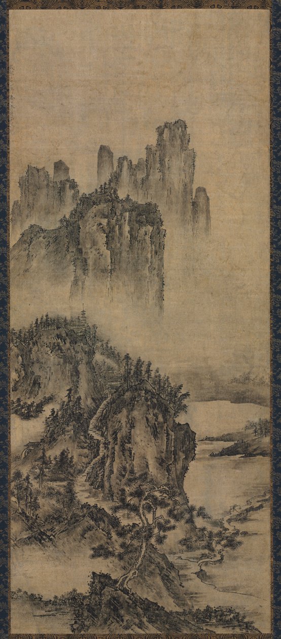 Landskab med et fjernt tempel af Unknown artist