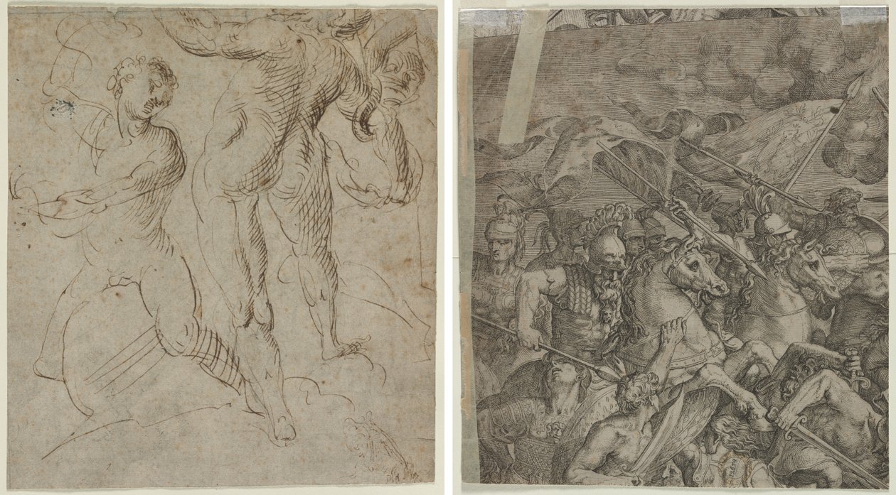 Laocoön (recto); Slaget ved Milvian Bridge (fragment) (verso) af Unknown artist