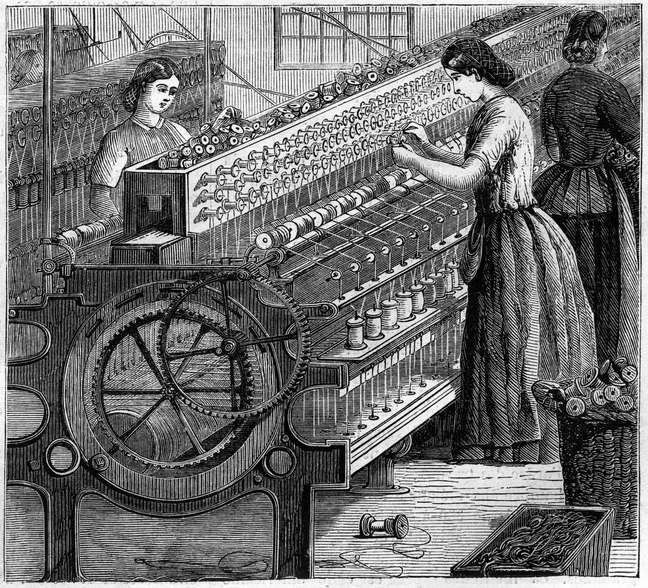 Store engelske industrier: Walter Evans bomuldsspinding i England i 1863. Trådens snoning. af Unknown artist