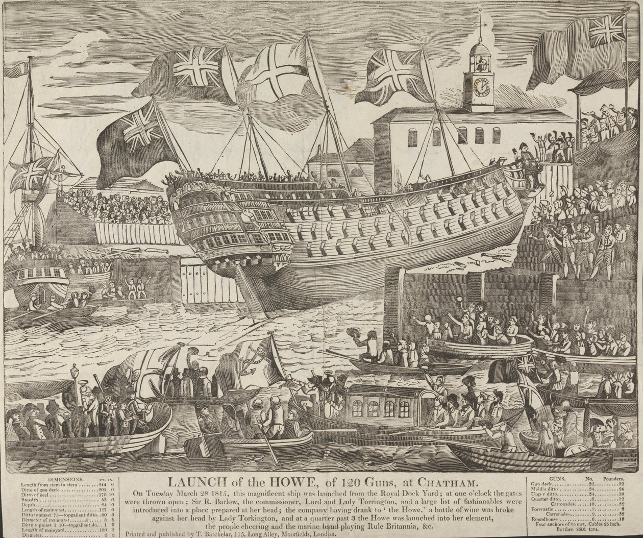 Lancering af Howe, med 120 kanoner, ved Chatham af Unknown artist