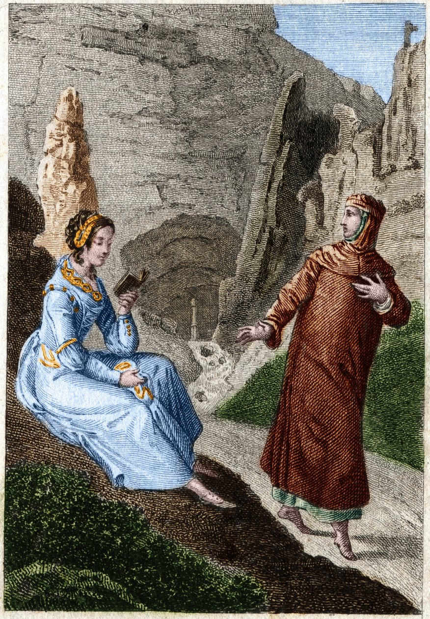 Laure de Noves (Laura) og Francesco Petrarca (Petrarca) (italiensk digter og humanist 1304 - 1374). Stik fra slutningen af 1700-tallet. af Unknown artist
