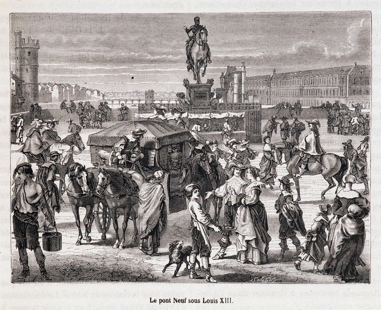 Le Pont Neuf under Ludvig XIII - Indgravering af det 19. århundrede af Unknown artist