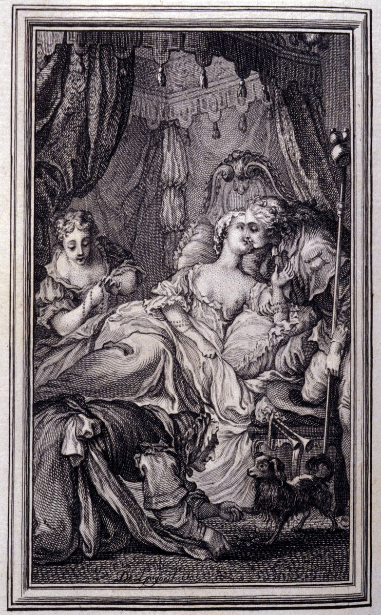 Den lille hund, der skyder penge og sten - i "Fortællinger og noveller på vers" af Jean La Fontaine. 1762. af Unknown artist