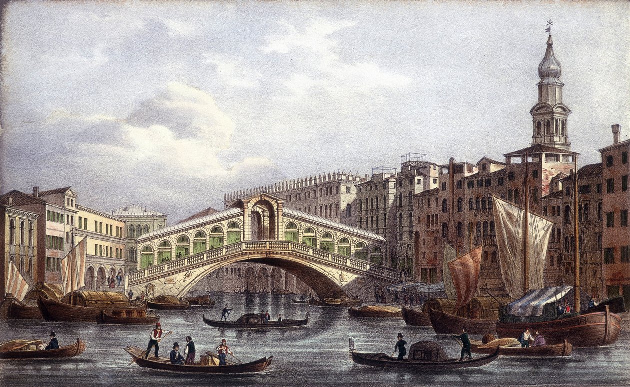 Le pont Rialto - i "" Album med de vigtigste udsigter over Venedig", ill. af Marco Moro, red. Gio Brizeghel, v.1840 af Unknown artist
