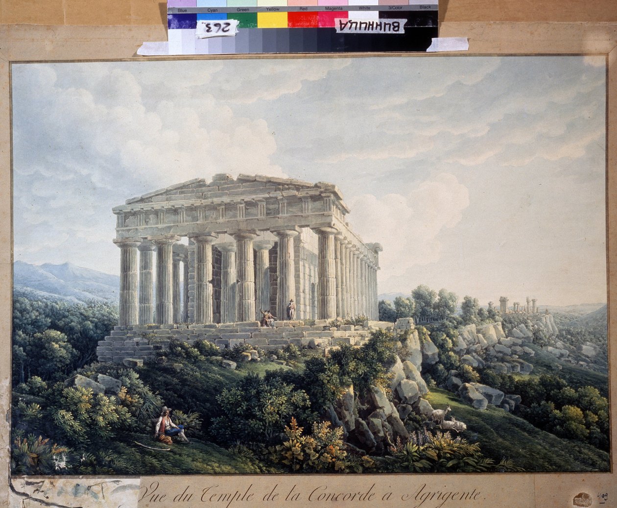Concordiatemplet i Agrigento (Sicilien, Italien) (Concordiatemplet i Agrigento). Anonymt maleri. Akvarel på papir, 66,5 x 88 cm, begyndelsen af ​​1800-tallet. Landskab, romantik. Regionalt kunstmuseum, Vinnytsia (Ukraine). af Unknown artist