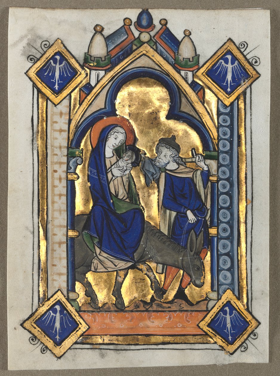 Blad udskåret fra en Psalter: Flight Into Egypt af Unknown artist