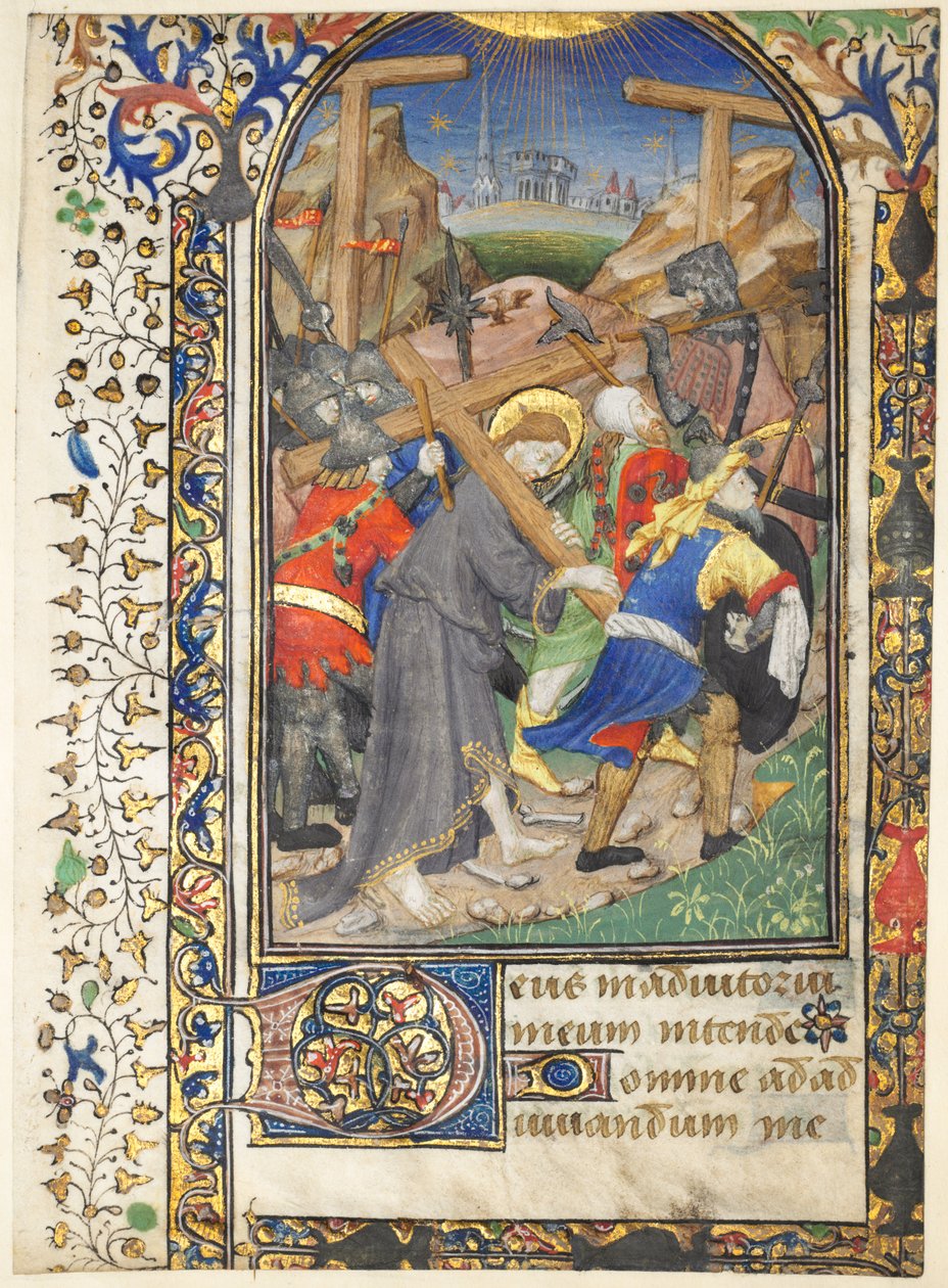 Blade udskåret fra Tarleton-timerne: Kristus bærer korset (Terce, Jomfruens kontor) af Unknown artist