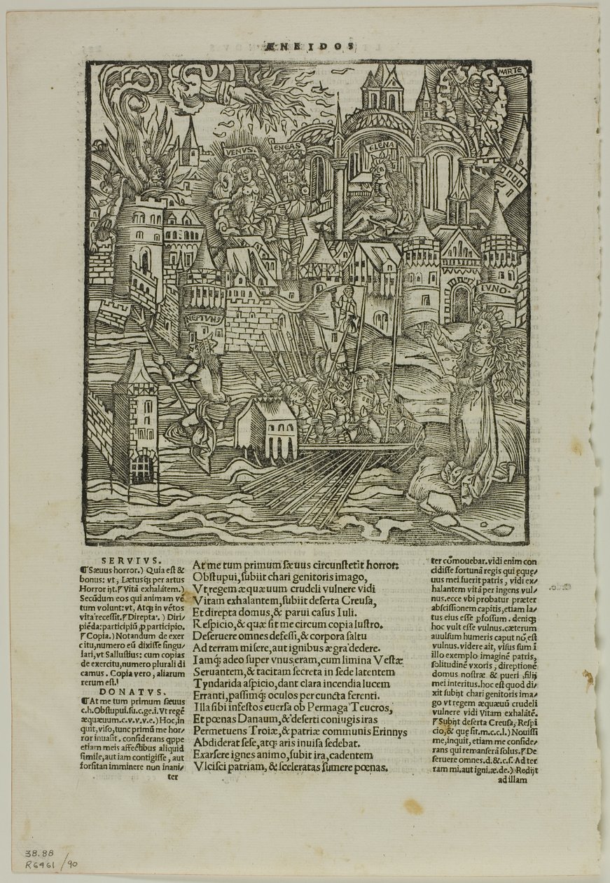 Blad fra Opera af Virgilius (efter Strasbourg Virgil, 1502), plade 90 fra Træsnit fra Books of the XVI Century af Unknown artist