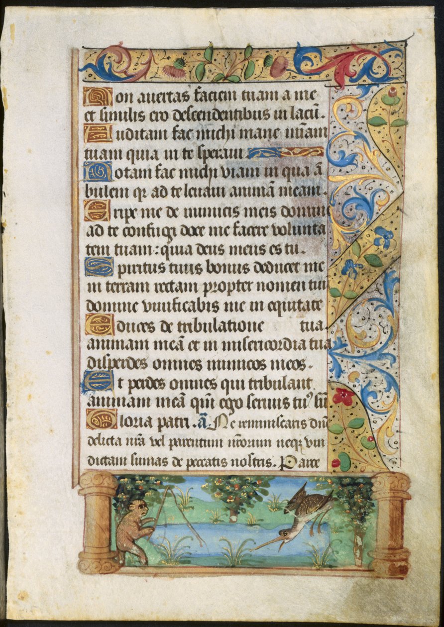 Blad fra en timebog: Apefiskeri (verso) af Unknown artist