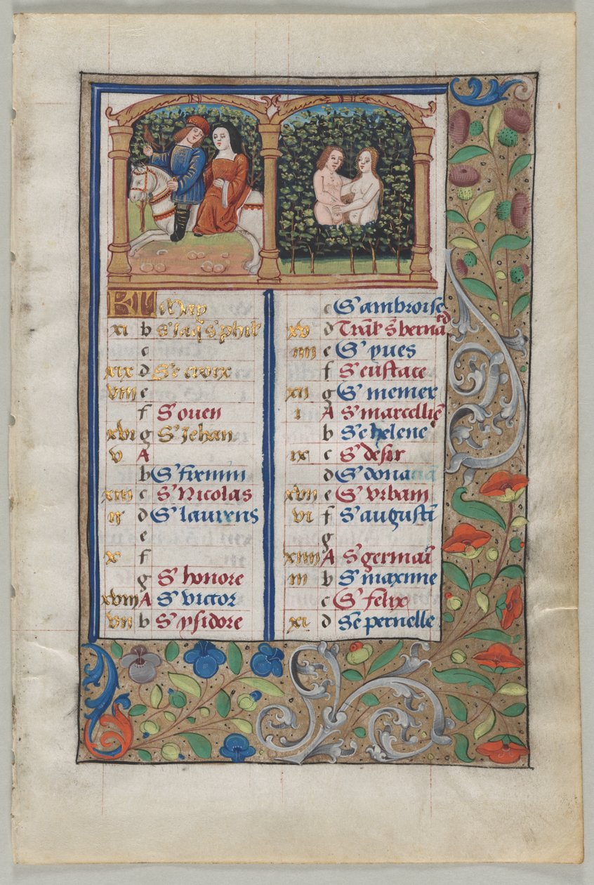 Blad fra en timebog: Kalenderside for maj (recto) af Unknown artist
