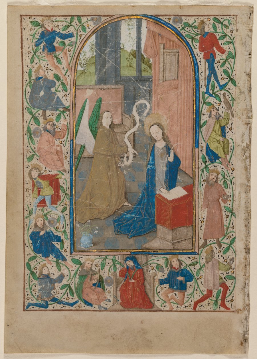 Blad fra en timebog: Bebudelsen (recto) af Unknown artist