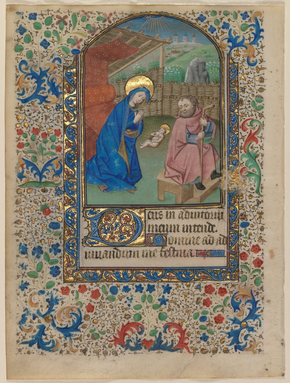 Blad fra en timebog: Fødselen (recto) af Unknown artist