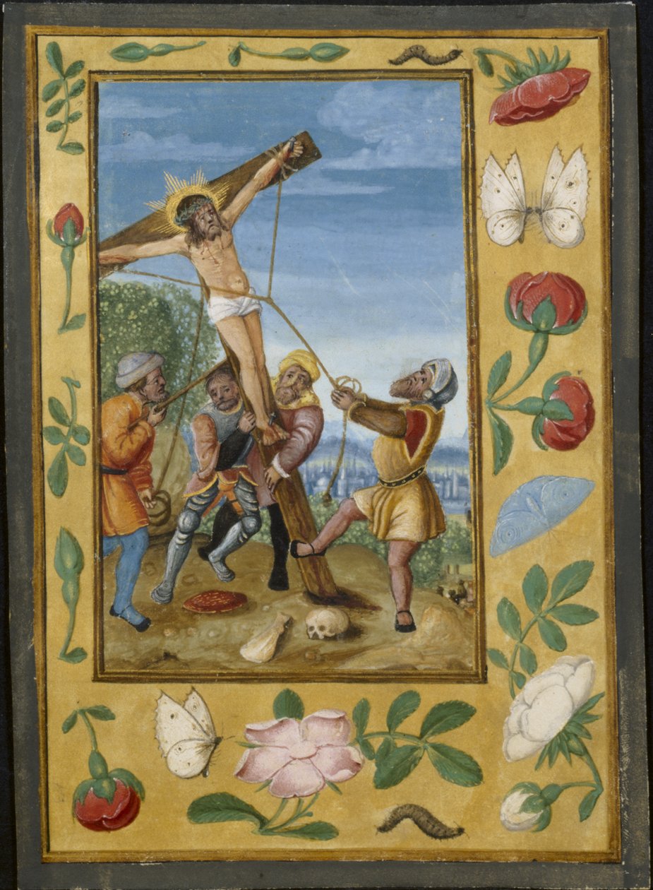 Blad fra en timebog: Korsets rejsning af Unknown artist
