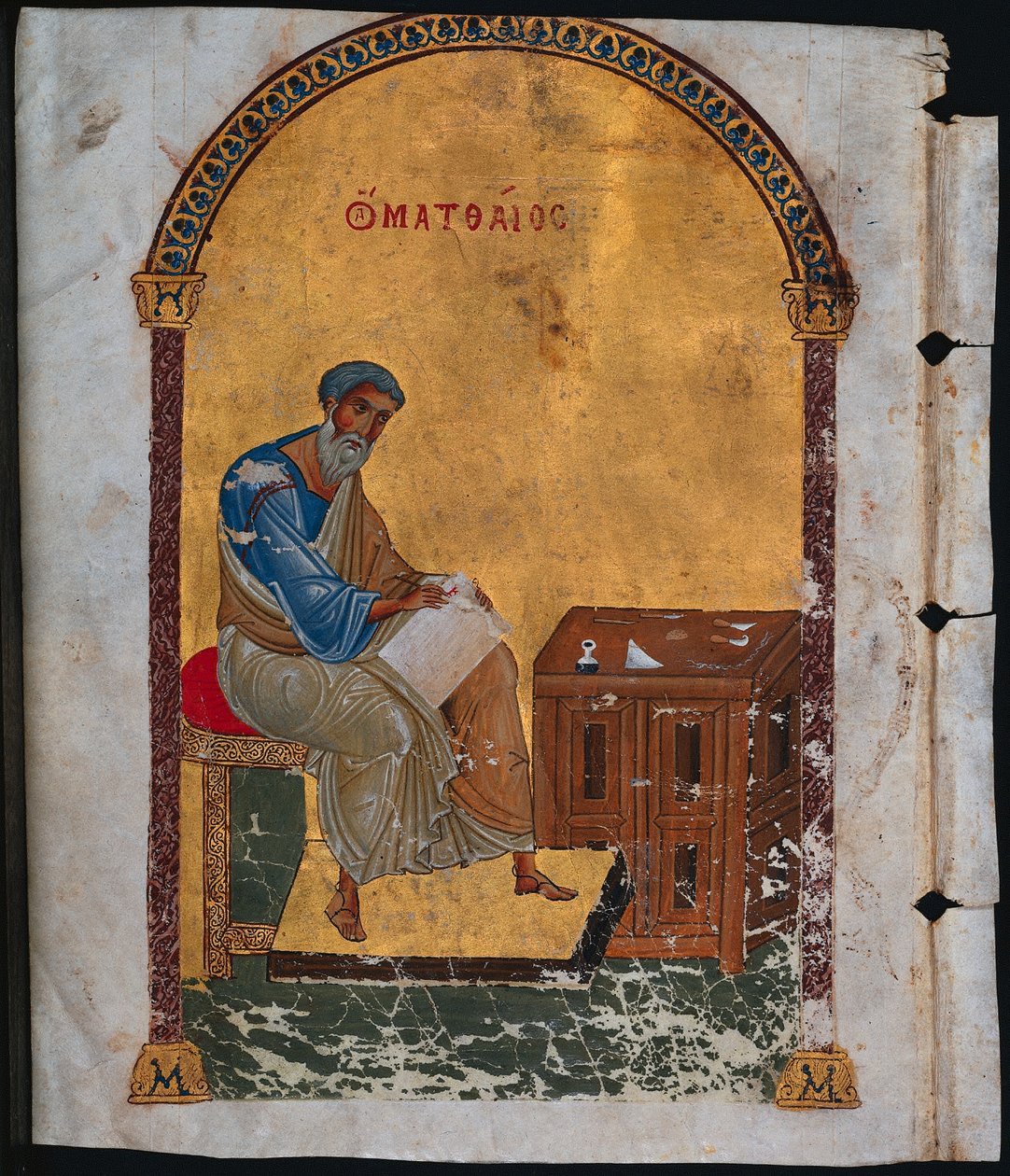 Blad fra en Lectionary med St. Matthew af Unknown artist