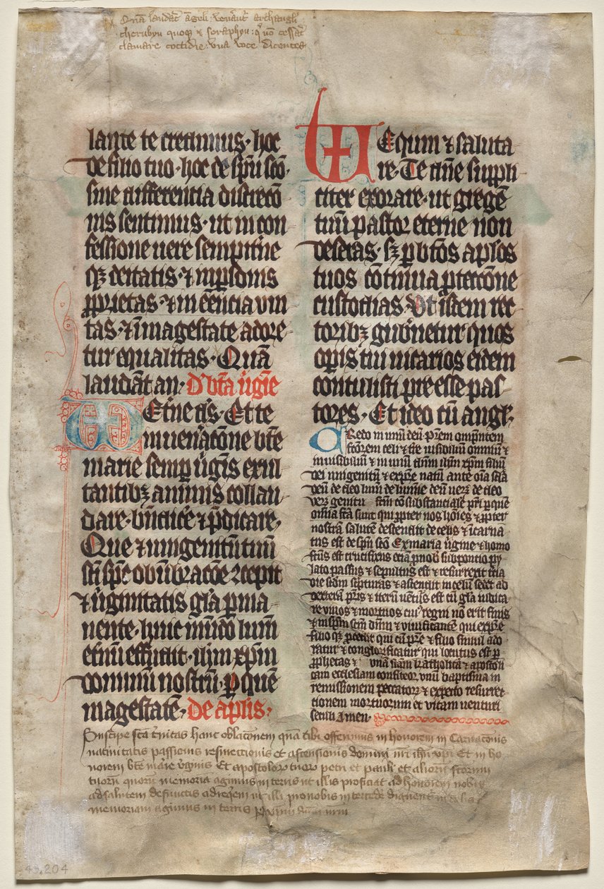 Blad fra et missal: Tekst (verso) af Unknown artist