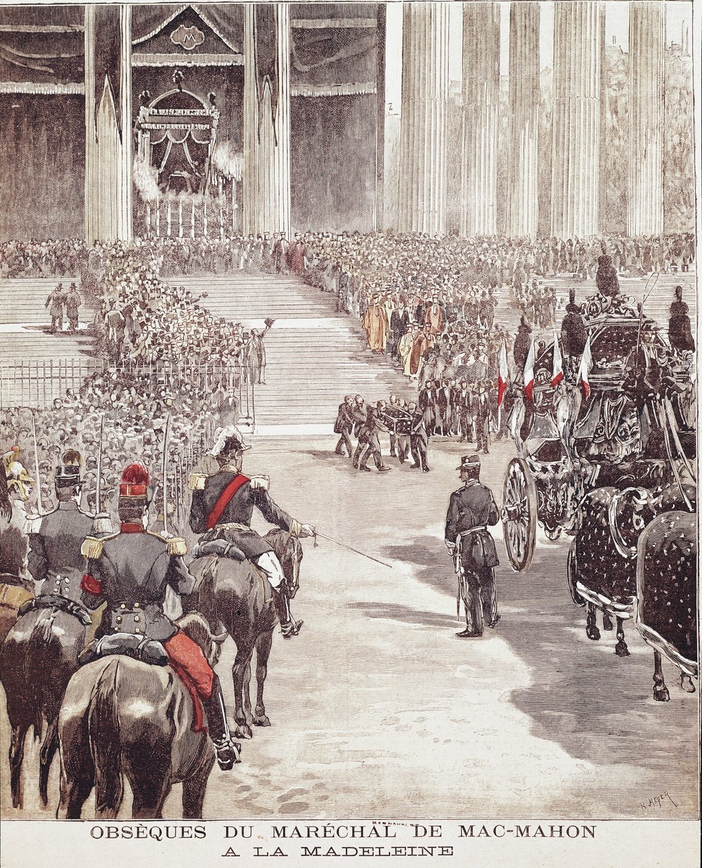 Marshal Patrice de Mac Mahons (eller Mac-Mahon) (1808-1893) begravelse i Madeleine-kirken i Paris den 22.10.1893, illustration fra det 19. århundrede af Unknown artist