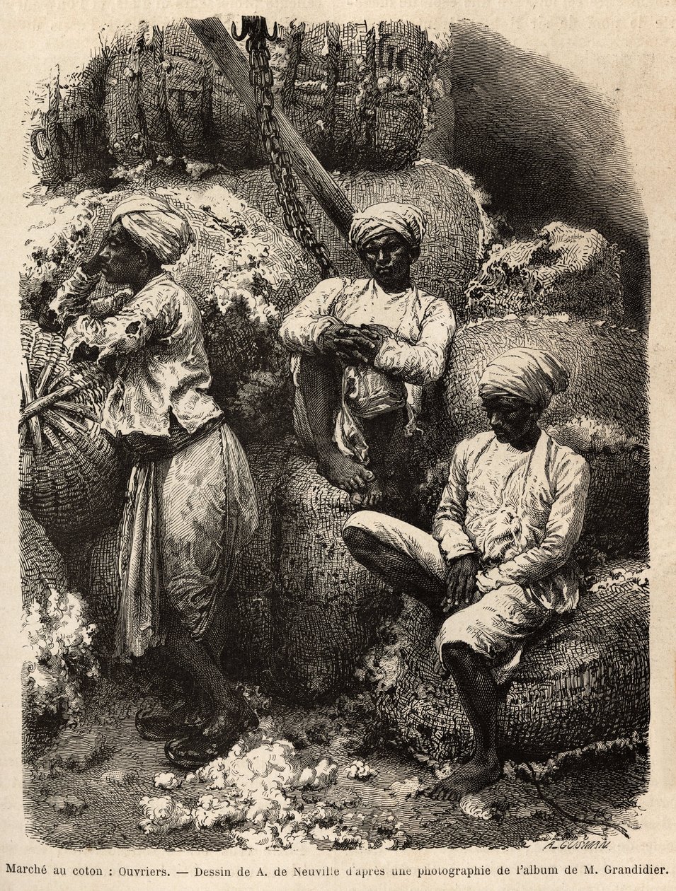 Parsi-arbejderne i hvile på bomuldsmarkedet i Bombay af Edouard Charton, udgave Hachet af Unknown artist
