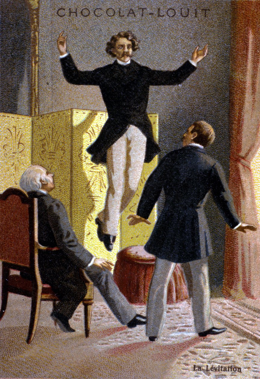 Levitationseksperiment. kromolitografi fra slutningen af det 19. århundrede.. af Unknown artist