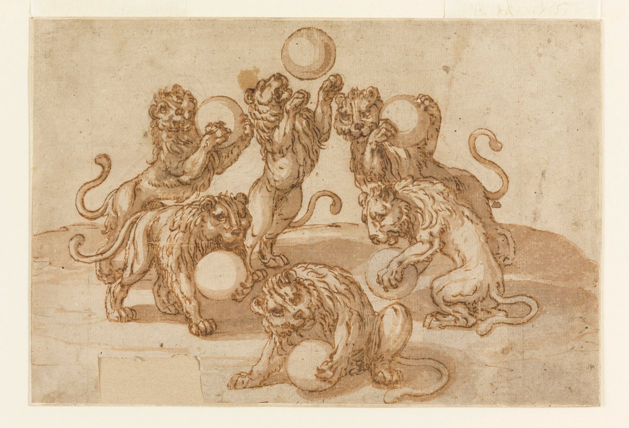 Løver jonglerer med Medici-bolde af Unknown artist