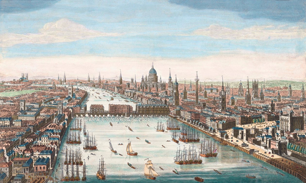 London i det 18. århundrede, udsigt op ad Themsen til London Bridge og St Paul