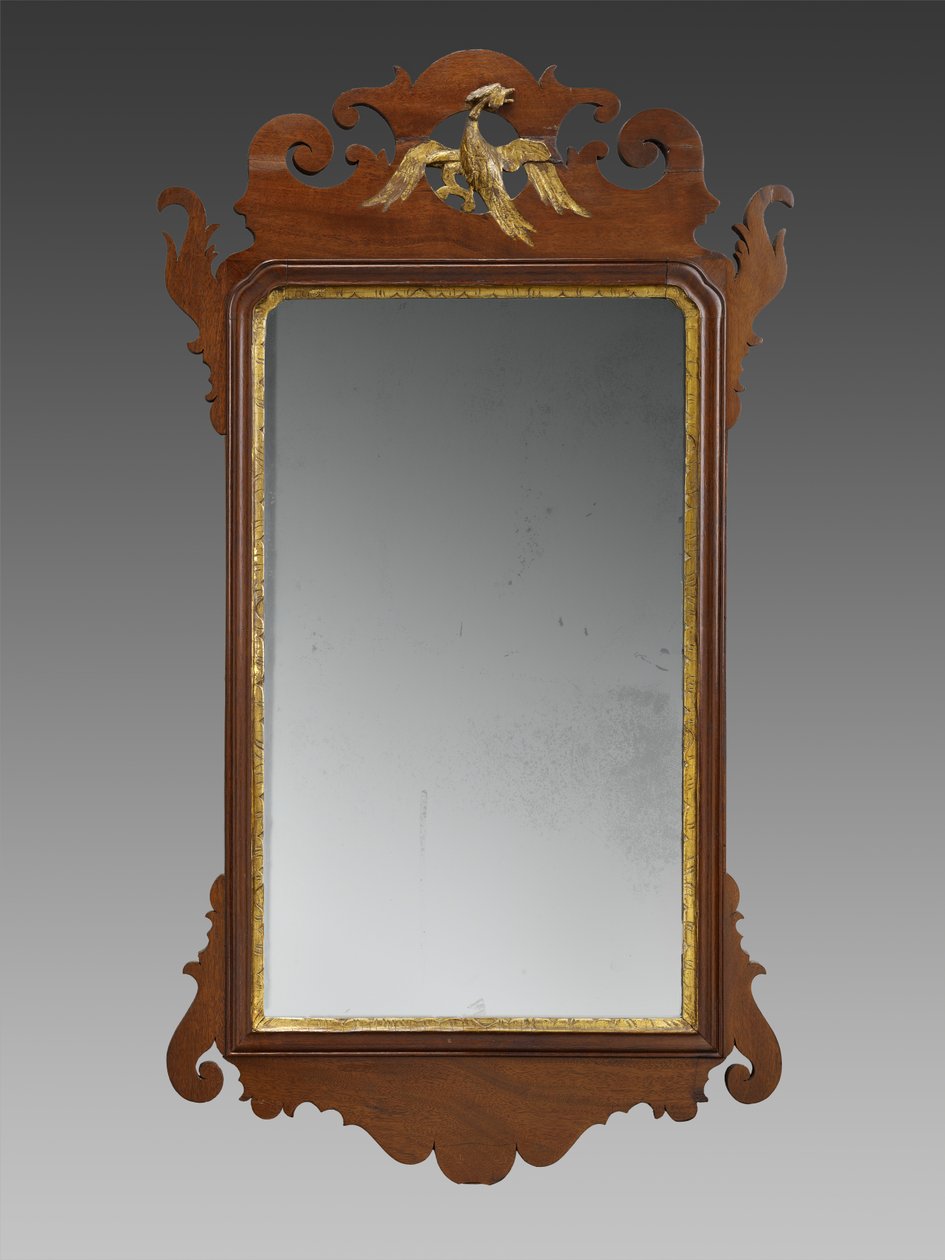 Looking Glass, ca. 1750-1820 (mahognifiner, uidentificerede sekundære træsorter, bladguld og spejlglas) af Unknown artist