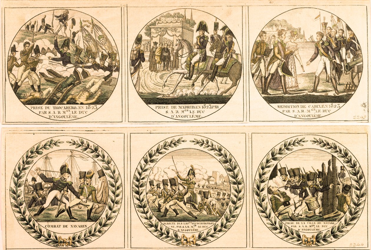 Louis Antoine (Louis-Antoine) af Bourbon, hertug af Angouleme (Louis de France eller Louis XIX (1775-1884) under den spanske ekspedition i 1823: indtog Trocadero, indtog Madrid, overgivelse af Cadiz, slaget ved Navarin, bagved Spansk foran Barce af Unknown artist