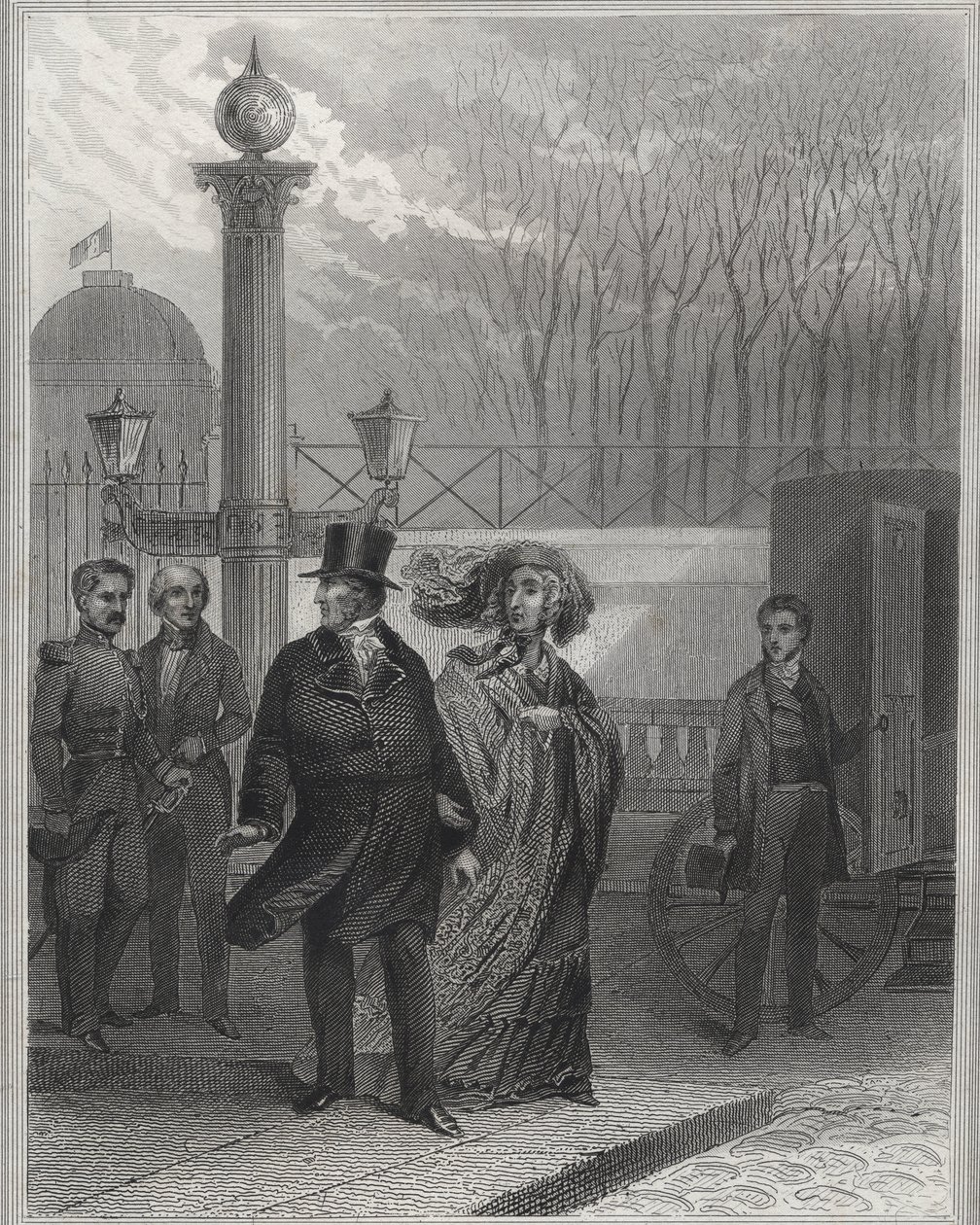 Louis Philippe og hans familie uden for Tuileries-paladset - Abdikation af Louis-Philippe I, 24. februar 1848 og etablering af den anden republik - revolution i februar 1848. Folket stormede Tuilerierne den 24. februar 1848 efter slægtninge af Unknown artist