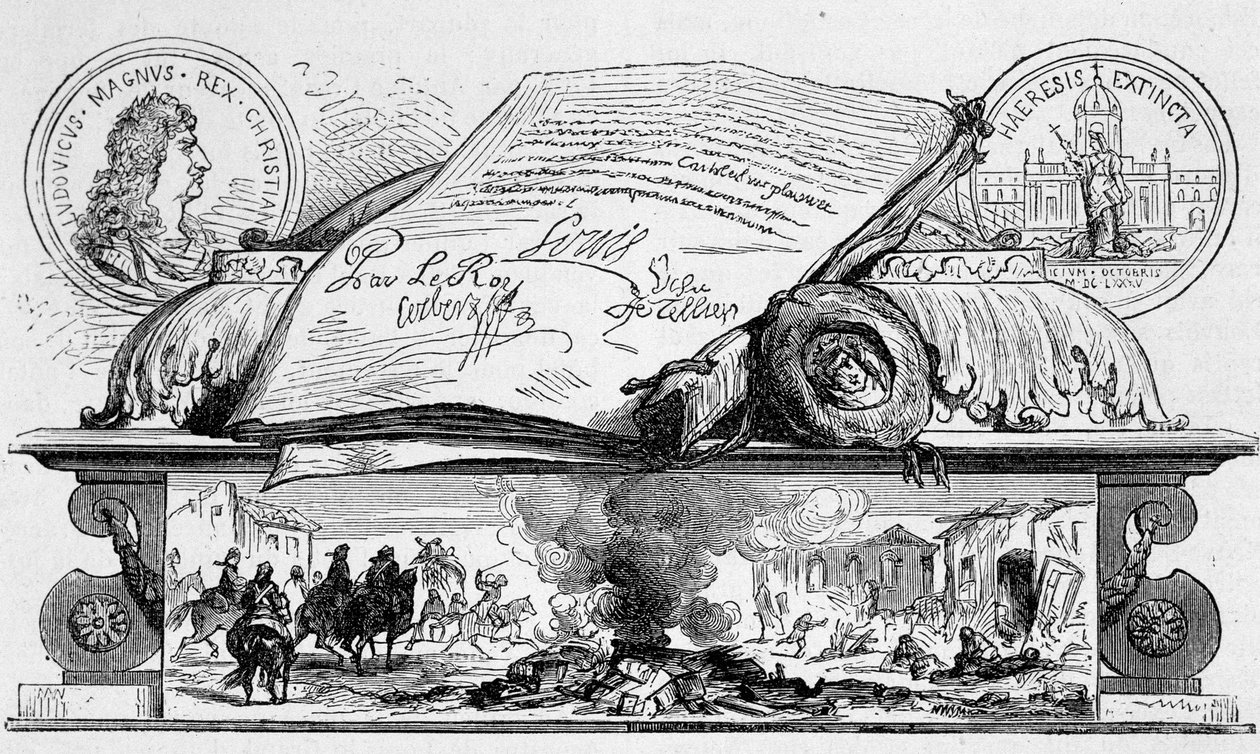 Ludvig XIV underskrev tilbagekaldelsen af redigeringen af Nantes. af Unknown artist