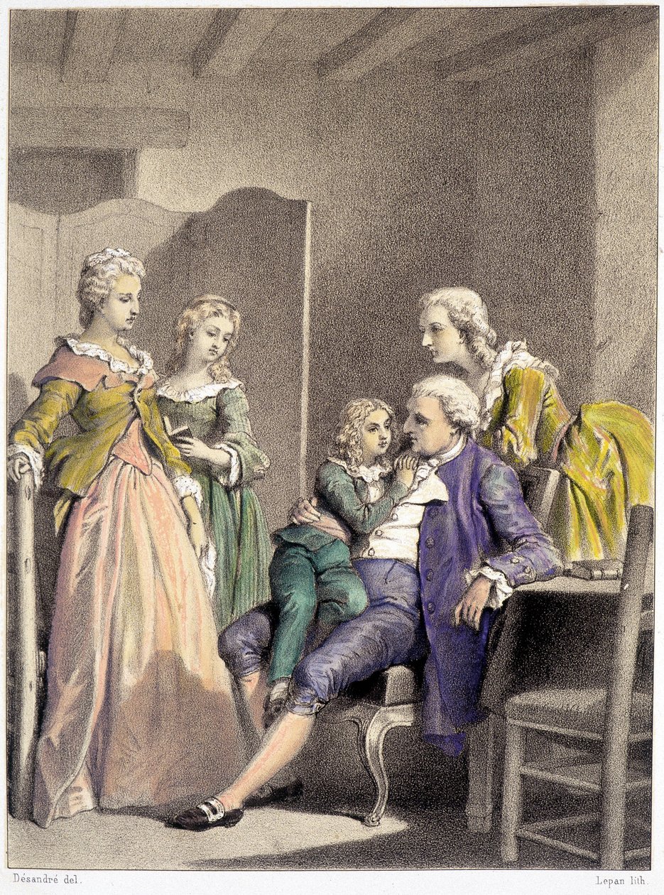Louis XVI, Marie Antoinette og Louis XVII indesluttet i templet af Unknown artist