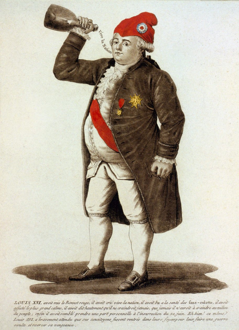 Ludvig XVI iført den frygiske kasket og drikker i flasken af Unknown artist
