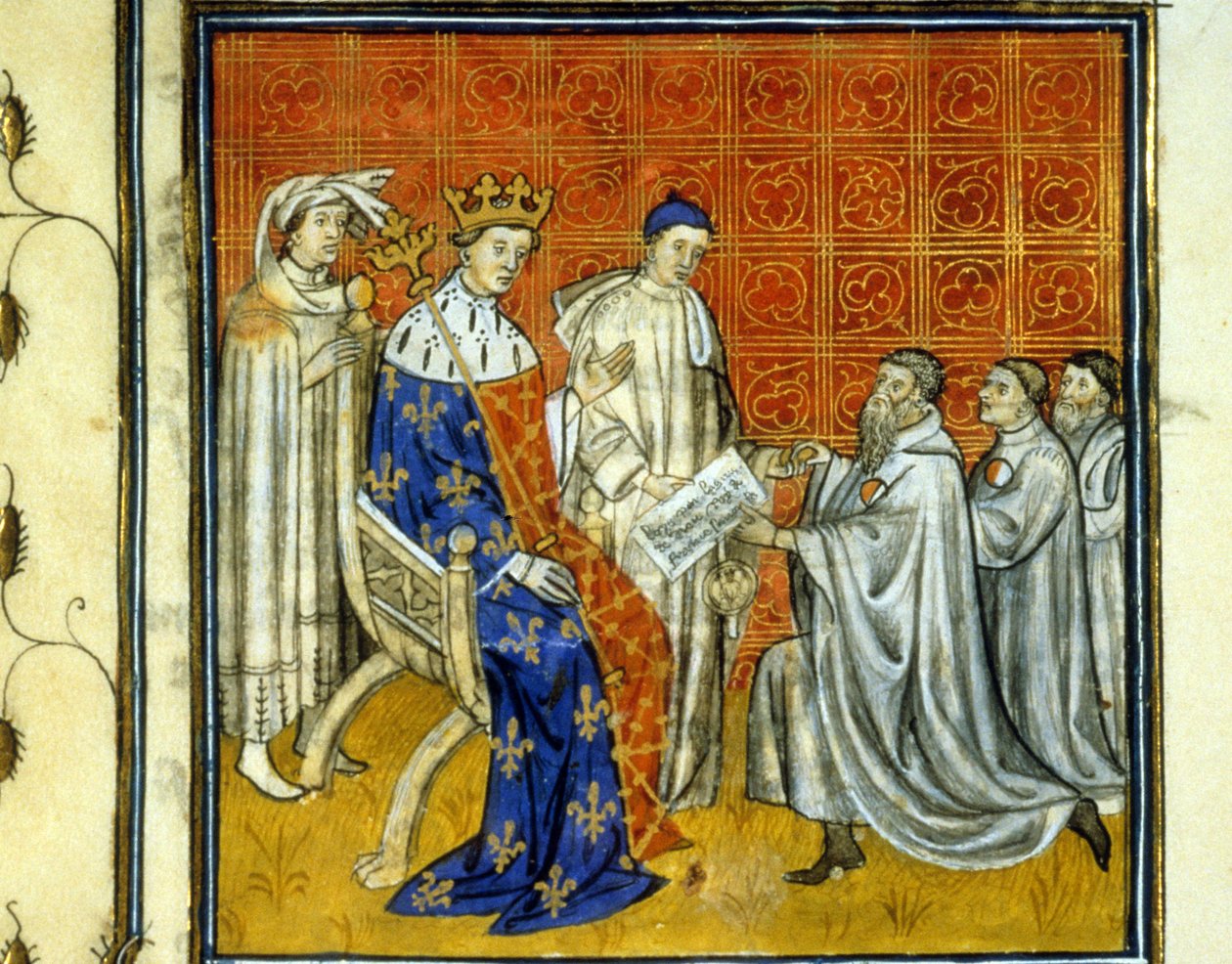 Ludvig X (1289 - 1316) giver et charter til kongerigets jøder - Forløsning af jøderne, i 1315, af deres ret til at vende tilbage til kongeriget Frankrig efter udvisningen af 1308 af Filip Bel. De kan identificeres ved det hvide og røde hjul. Illumina af Unknown artist