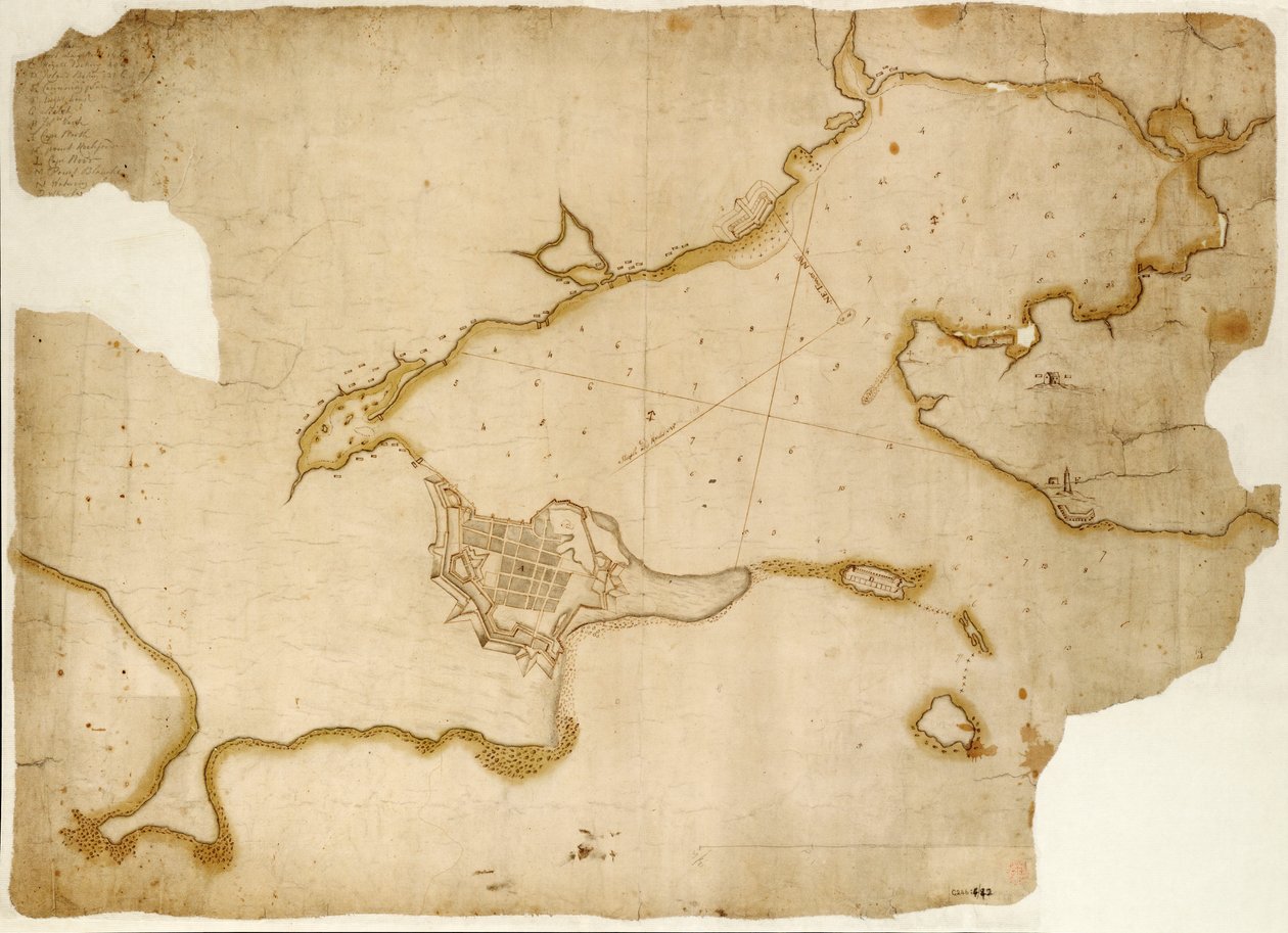 Louisburg fæstning og havn, Cape Breton, ca. 1745 (manuskript) af Unknown artist